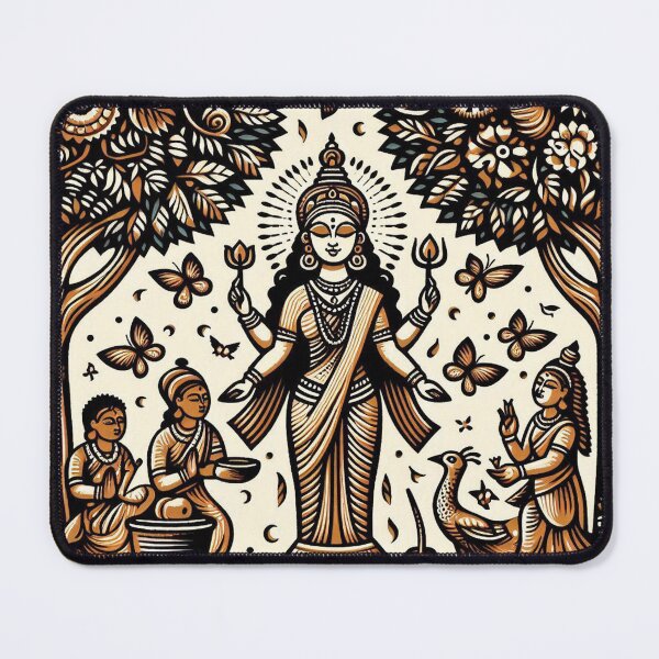 Item preview, Lakshmi in a Neem forest with attendants woodcut style designed and sold by ZOXOFO.