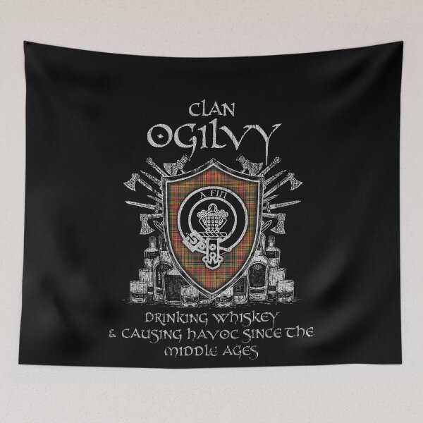 Item preview, Clan Ogilvy 2 drinking whiskey and causing havoc heritage crest tartan plaid designed and sold by Clan1093.