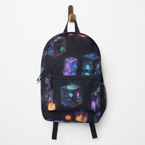 Item preview, Mystical Floating Cubes With Glowing Symbols in a Futuristic Dark Setting designed and sold by CoolPixels.