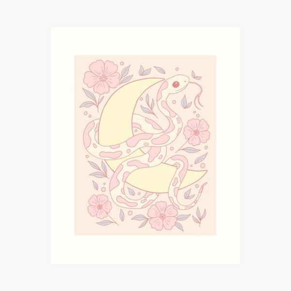 Vista previa del artículo con la obra «Serpiente pastel con luna y flores», diseñado y vendido por Jess.a.creates.