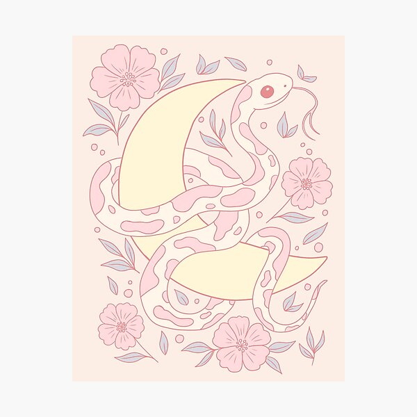 Item preview, Serpent pastel avec lune et fleurs designed and sold by Jess.a.creates.