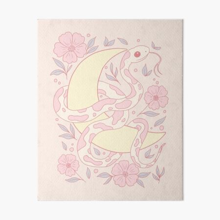 Aperçu de l'œuvre Serpent pastel avec lune et fleurs créée et vendue par Jess.a.creates.