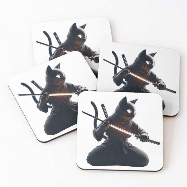 Item preview, Black cat Ninja Cat Warrior with Glowing Katana designed and sold by latelierdechris.