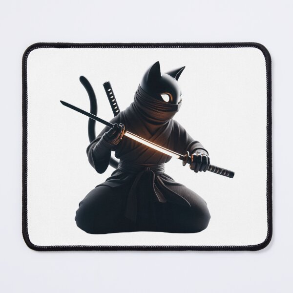 Item preview, Black cat Ninja Cat Warrior with Glowing Katana designed and sold by latelierdechris.
