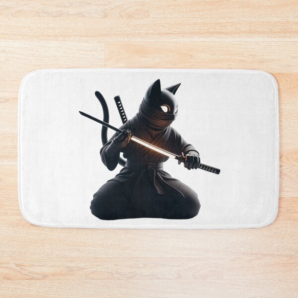 Item preview, Black cat Ninja Cat Warrior with Glowing Katana designed and sold by latelierdechris.