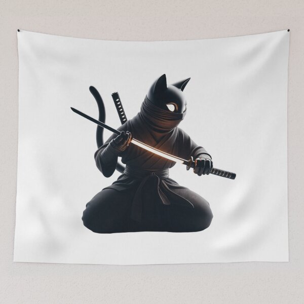 Item preview, Black cat Ninja Cat Warrior with Glowing Katana designed and sold by latelierdechris.
