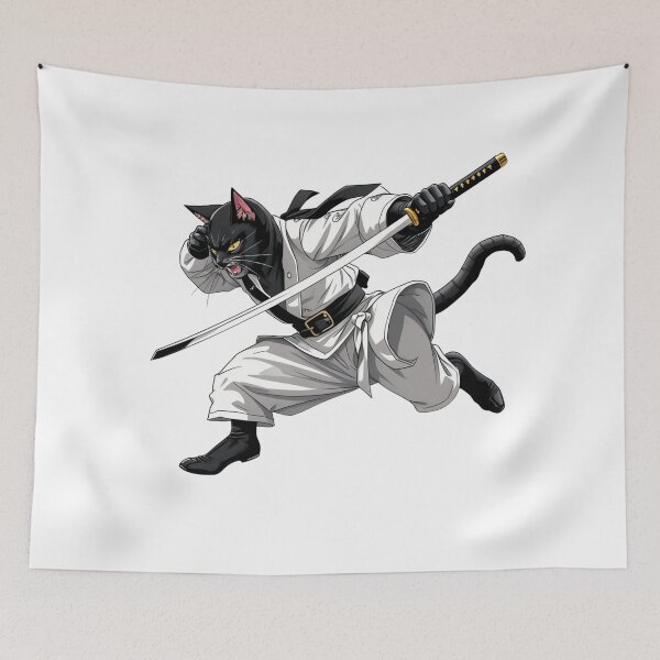 Item preview, Black cat Martial Arts Cat in Action designed and sold by latelierdechris.