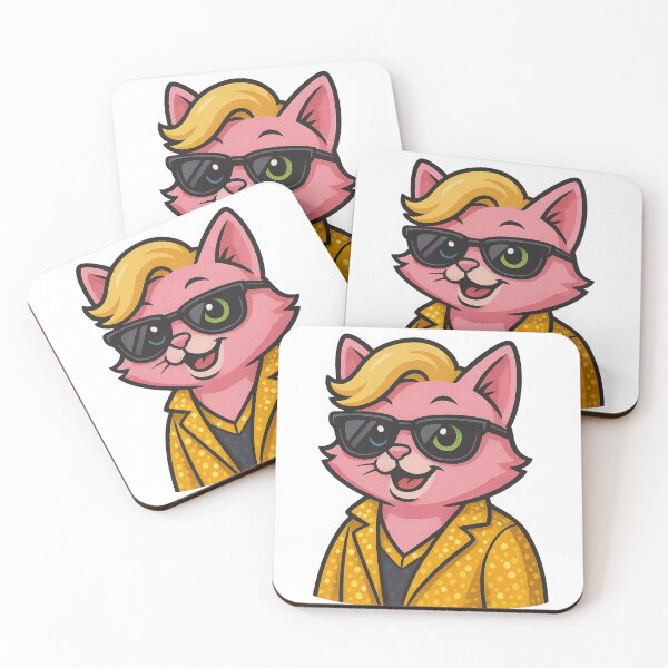 Aperçu de l'œuvre Chat rose joyeux de dessin animé avec une veste à pois et des lunettes de soleil créée et vendue par ImagineCorner.