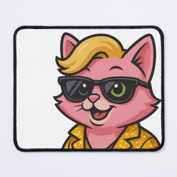 Aperçu de l'œuvre Chat rose joyeux de dessin animé avec une veste à pois et des lunettes de soleil créée et vendue par ImagineCorner.
