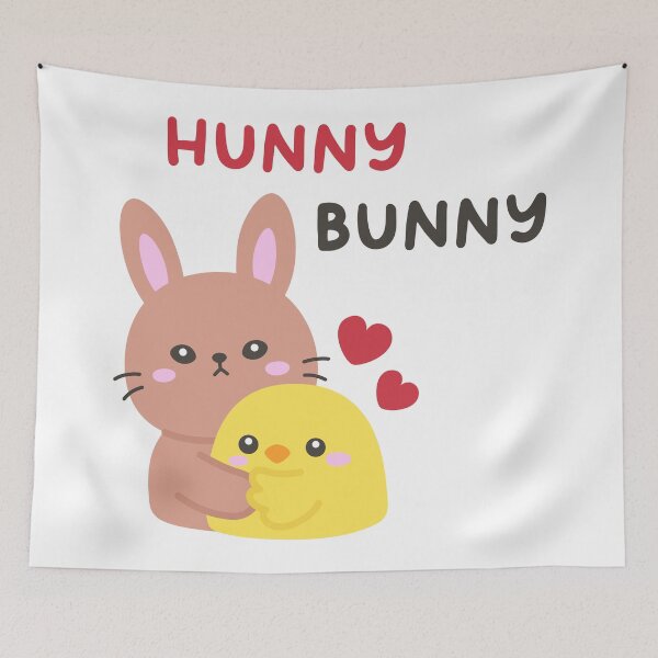 Item preview, Hunny Bunny – Sweet Easter Rabbit Hugging Chick with Love Hearts designed and sold by BubiStudio.