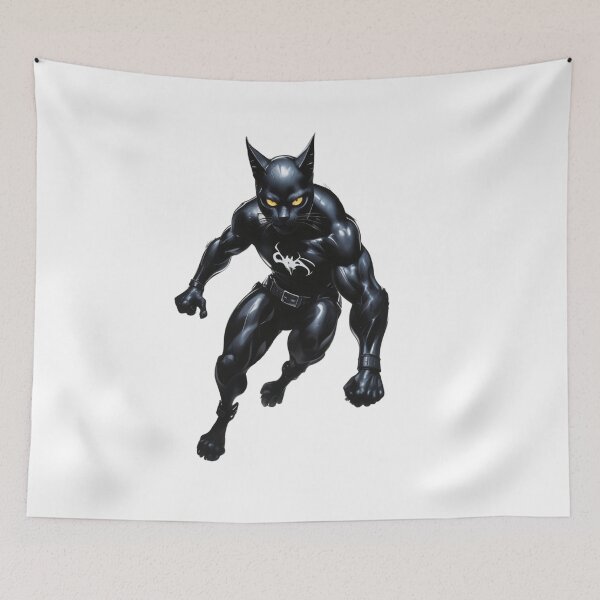 Item preview, Black cat Superhero Cat in Action designed and sold by latelierdechris.