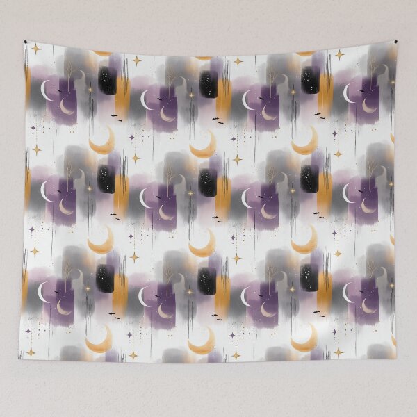 Item preview, Moonlit Apparition – Soft Halloween Night with Ghost Silhouette and Golden Stars designed and sold by Moisky Patterns.
