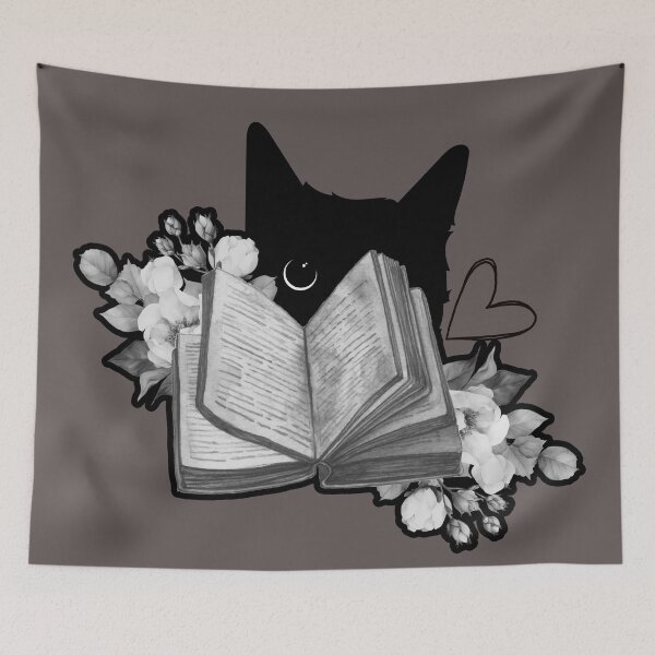 Item preview, Cats and books love with black cat floral  designed and sold by ClickATee Store .