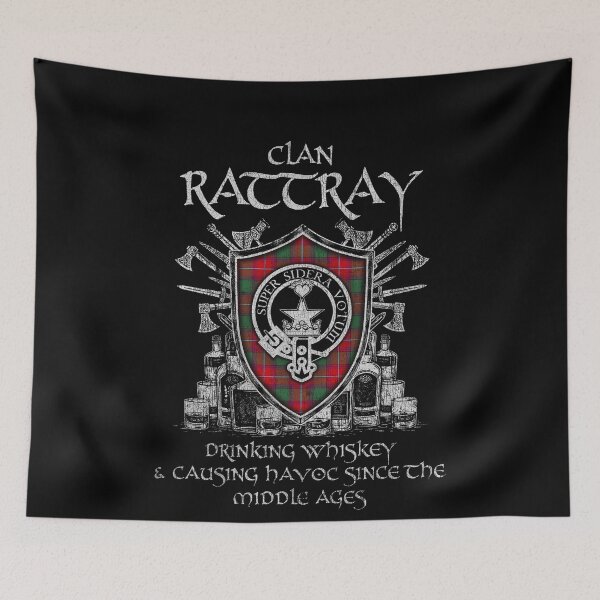 Item preview, Clan Rattray drinking whiskey and causing havoc heritage crest tartan plaid designed and sold by Clan1093.