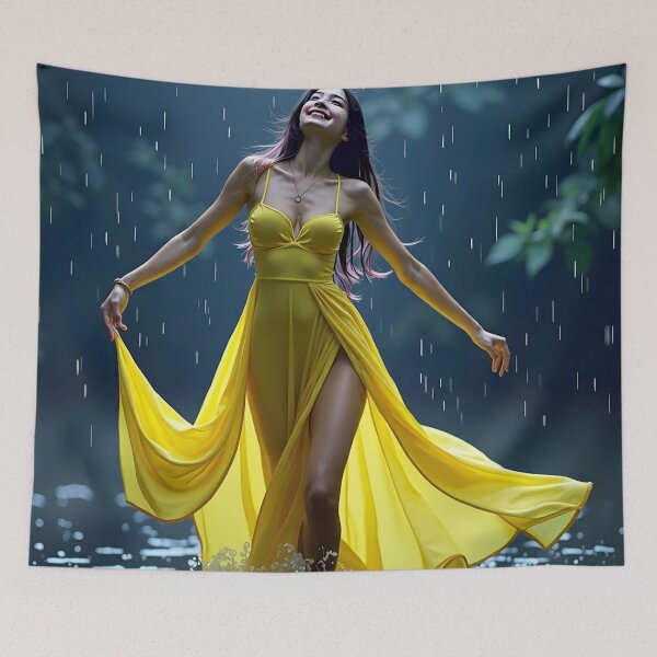 Item preview, Mook in the Rain in a Yellow Dress designed and sold by Huskyyy Designs.