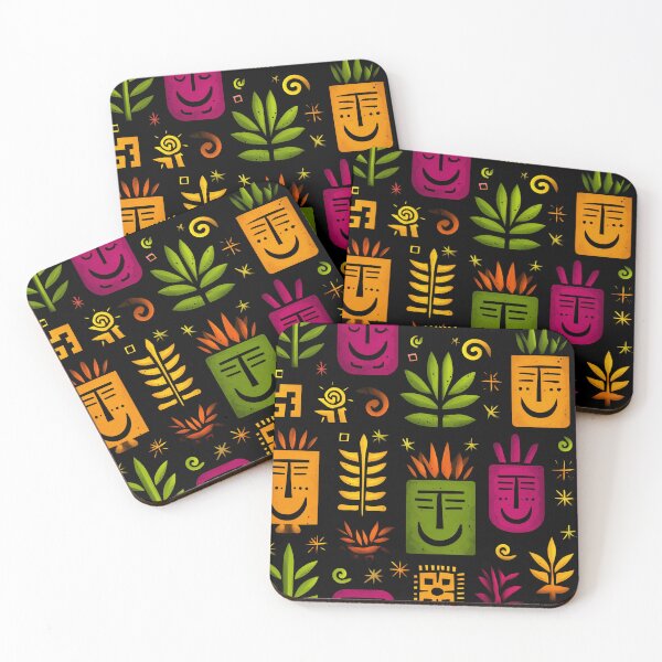 Item preview, Tropical Echoes – Geometric Faces and Foliage in Bold Colors designed and sold by Moisky Patterns.