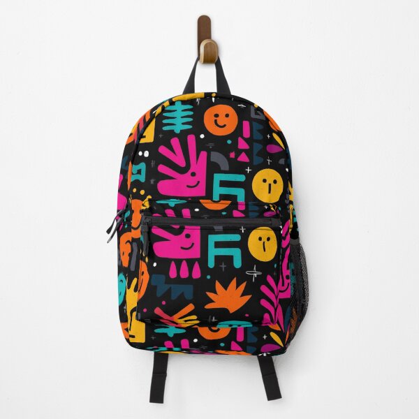 Item preview, Rhythmic Tropics – Colorful Abstract Faces and Symbols on Black designed and sold by Moisky Patterns.
