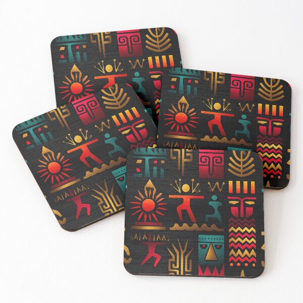 Item preview, Solar Ritual – Tribal Geometry and Figures in Gold and Red designed and sold by Moisky Patterns.