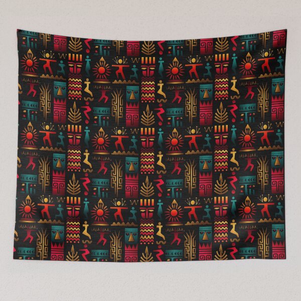 Item preview, Solar Ritual – Tribal Geometry and Figures in Gold and Red designed and sold by Moisky Patterns.
