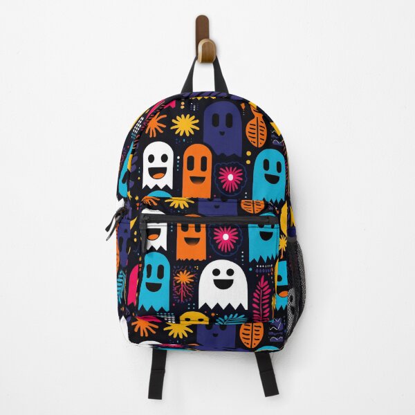 Item preview, Tropical Haunt – Colorful Ghosts and Jungle Leaves on Black designed and sold by Moisky Patterns.