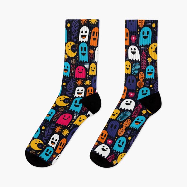 Item preview, Tropical Haunt – Colorful Ghosts and Jungle Leaves on Black designed and sold by Moisky Patterns.