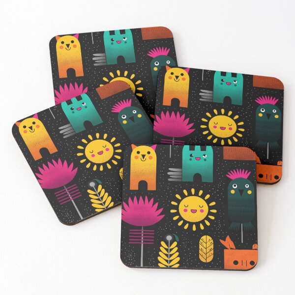 Item preview, Night Garden Parade – Abstract Creatures and Tropical Elements on Black designed and sold by Moisky Patterns.