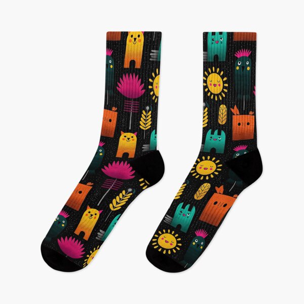 Item preview, Night Garden Parade – Abstract Creatures and Tropical Elements on Black designed and sold by Moisky Patterns.