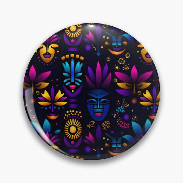 Item preview, Midnight Carnival – Neon Masks and Tropical Symbols on Black designed and sold by Moisky Patterns.