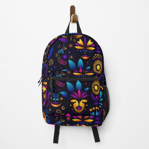 Item preview, Midnight Carnival – Neon Masks and Tropical Symbols on Black designed and sold by Moisky Patterns.