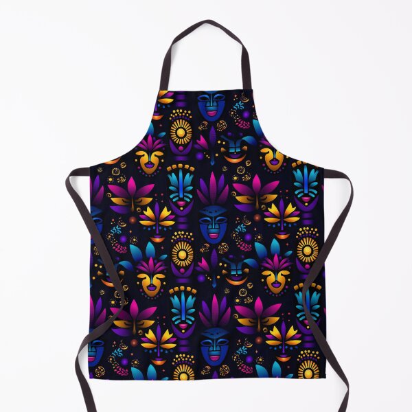 Item preview, Midnight Carnival – Neon Masks and Tropical Symbols on Black designed and sold by Moisky Patterns.