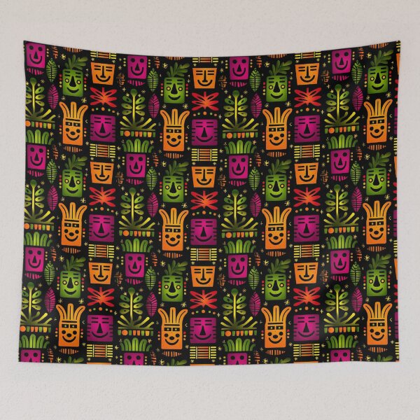 Item preview, Jungle Lights – Abstract Faces and Tropical Forms in Neon Colors designed and sold by Moisky Patterns.