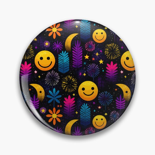 Item preview, Celestial Bloomscape – Abstract Moons, Faces, and Fireworks on Black designed and sold by Moisky Patterns.