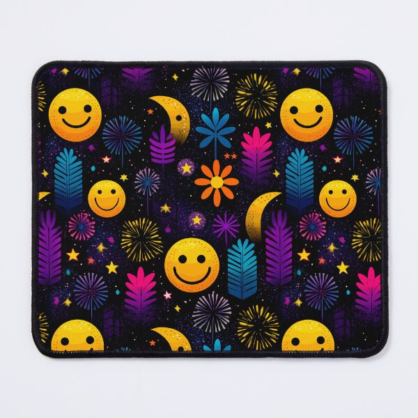 Item preview, Celestial Bloomscape – Abstract Moons, Faces, and Fireworks on Black designed and sold by Moisky Patterns.