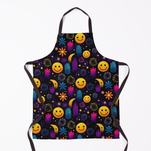 Item preview, Celestial Bloomscape – Abstract Moons, Faces, and Fireworks on Black designed and sold by Moisky Patterns.