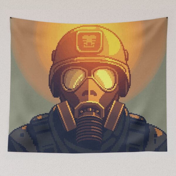 Item preview, Pixel Wasteland Warrior – Retro Gas Mask Soldier designed and sold by apoknight.
