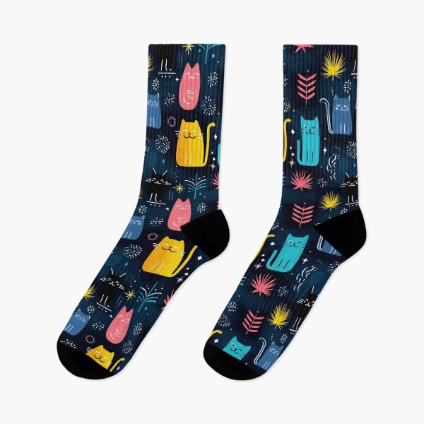 Item preview, Galactic Catscape – Playful Feline Pattern in Neon Night designed and sold by Moisky Patterns.