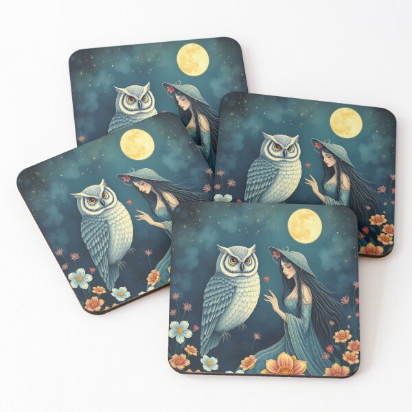 Item preview, Owl and Woman at in Moonlight Fantasy Art designed and sold by Jessielee72.
