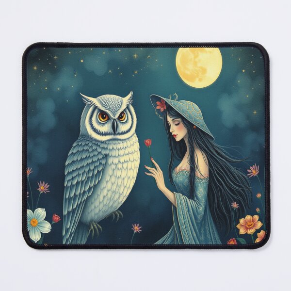 Item preview, Owl and Woman at in Moonlight Fantasy Art designed and sold by Jessielee72.