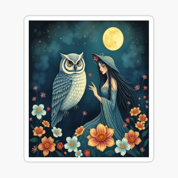 Item preview, Owl and Woman at in Moonlight Fantasy Art designed and sold by Jessielee72.