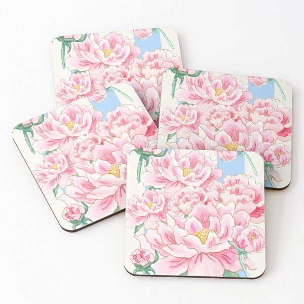 Item preview, Peonies & Blue Stripes designed and sold by Anna Rivet.