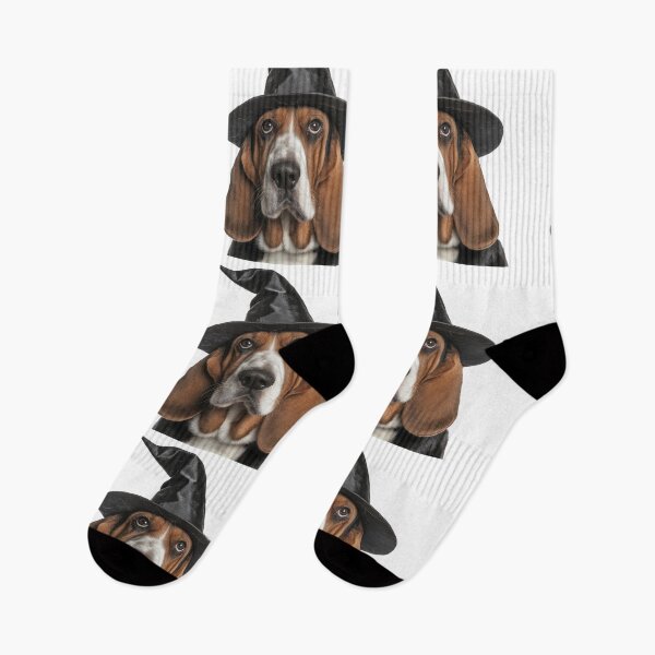 Item preview, Basset Hound Dog Wearing Halloween Witch Hat designed and sold by LazyOwlStore.
