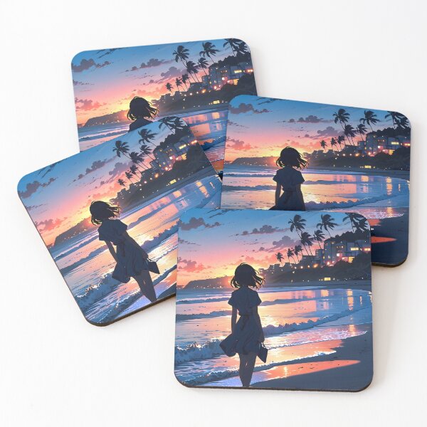 Item preview, Dreamy Beach Walk Anime Sunset Scene designed and sold by Animeture.