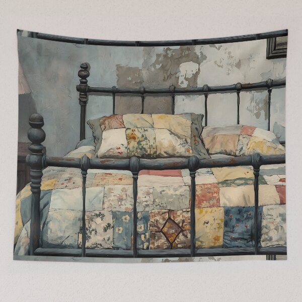 Item preview, Vintage Cottagecore: Worn Quilts Iron Bed designed and sold by bapupa.