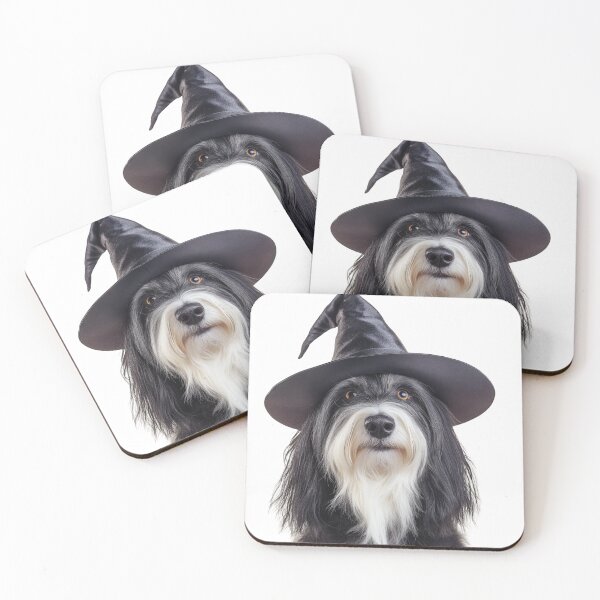 Item preview, Bearded Collie Dog Wearing Halloween Witch Hat designed and sold by LazyOwlStore.