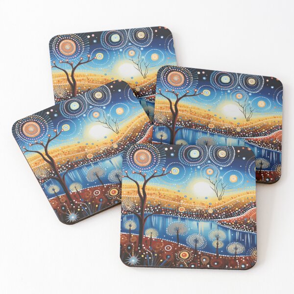 Item preview, Aboriginal Inspired Dot Art - With Sunrise And Lake designed and sold by GrinGalore.