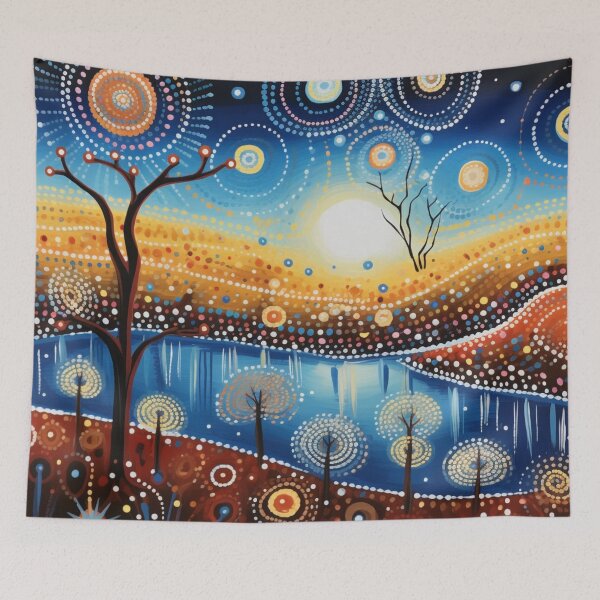 Item preview, Aboriginal Inspired Dot Art - With Sunrise And Lake designed and sold by GrinGalore.