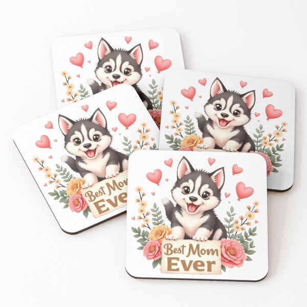 Item preview,   Best Mom Ever, adorable husky  puppy with hearts and flowers designed and sold by nicnacc.