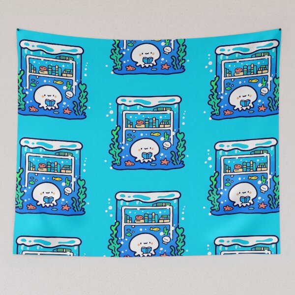 Item preview, A jellyfish enjoying a book in the sea library designed and sold by Elinotes.