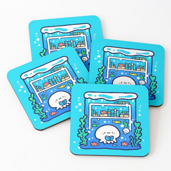 Item preview, A jellyfish enjoying a book in the sea library designed and sold by Elinotes.