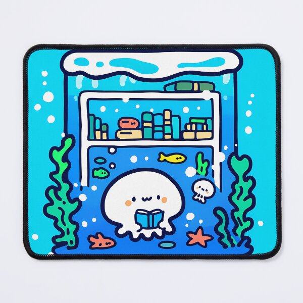 Item preview, A jellyfish enjoying a book in the sea library designed and sold by Elinotes.
